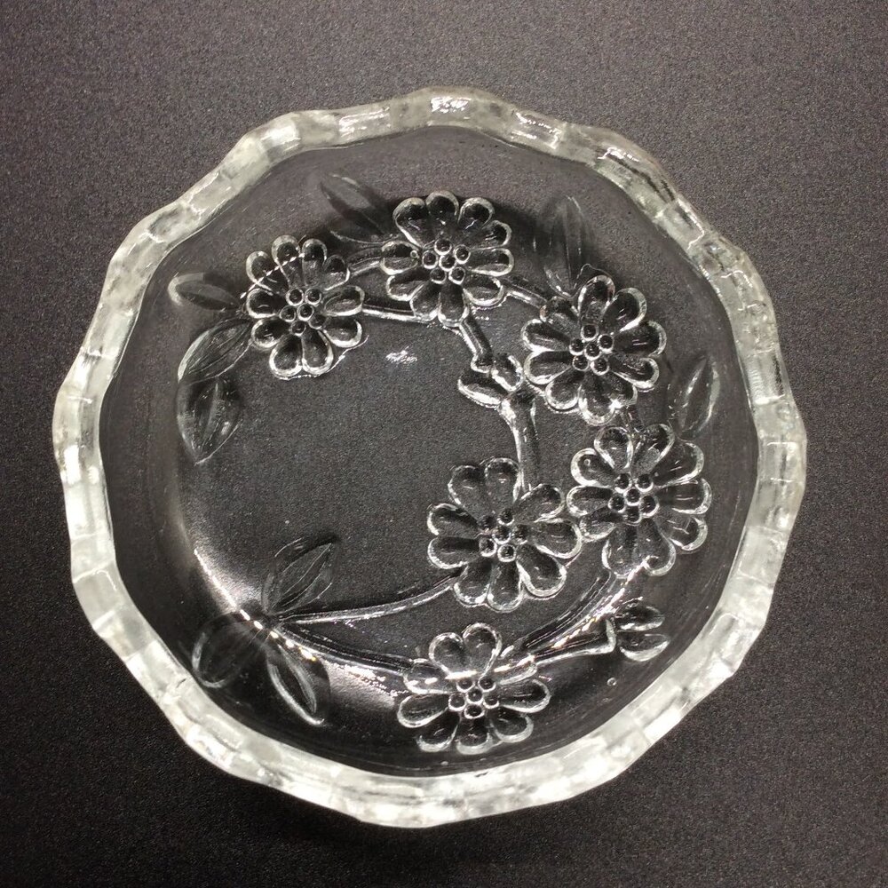 Beautiful Little Floral Glass Dish 3 3/8"